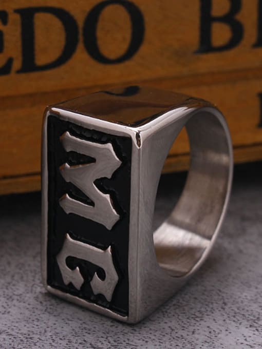 RANSSI Fashion Titanium Signet Ring with Letter MC 1
