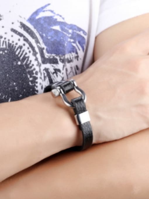 Open Sky Simple Titanium Artificial Leather Men Bracelet 1