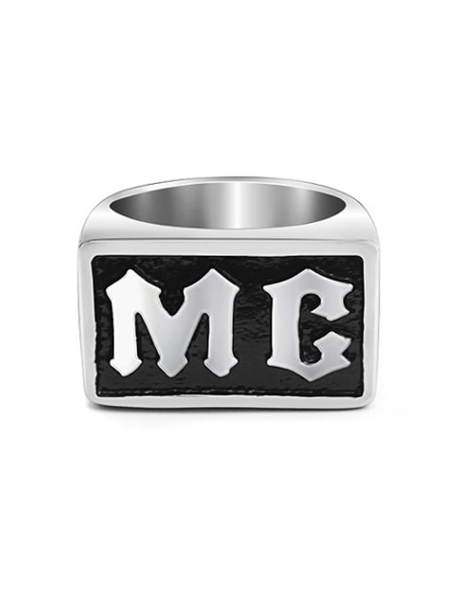 RANSSI Fashion Titanium Signet Ring with Letter MC 0