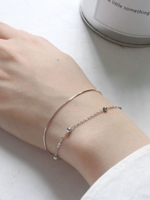 DAKA Sterling silver personality minimalism bead snake bone chain double bracelet 2