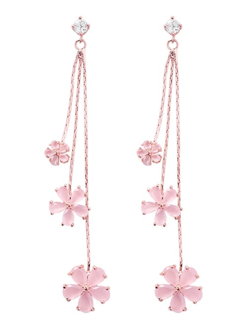 Girlhood Alloy With Rose Gold Plated Fashion Flower tassel Drop Earrings 0