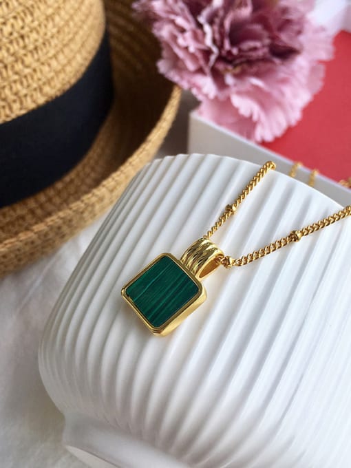 gold green Copper With Gold Plated Simplistic Square Necklaces