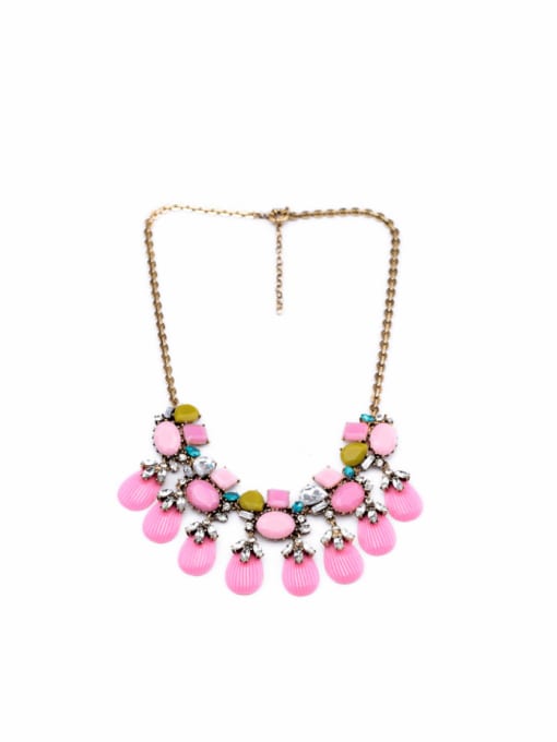 Pink Color Artificial Stones Alloy Necklace