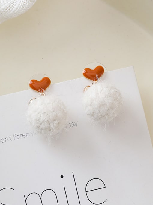 C white Alloy With Rose Gold Plated Cute Round Wool  Ball Drop Earrings