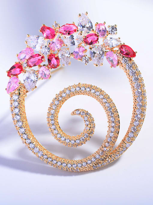 red Copper With Cubic Zirconia Luxury Round Brooches