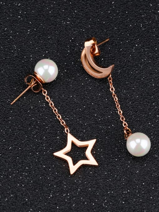 Open Sky Fashion Artificial Pearls Hollow Moon Star Stud Earrings 2