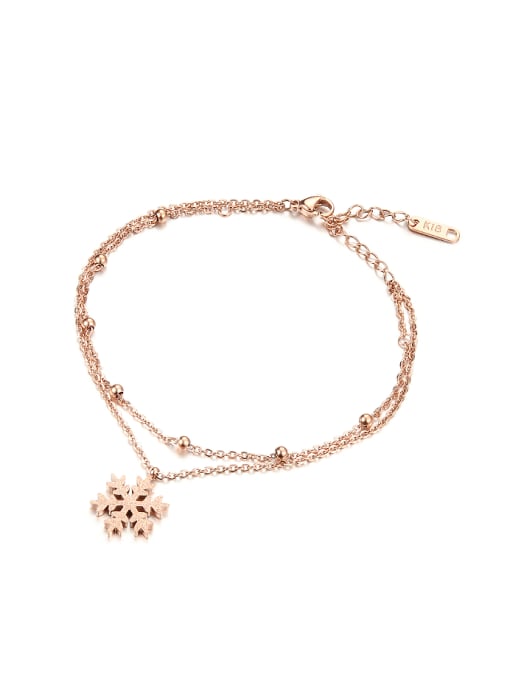 Open Sky Classical Snowflake Two-chain Beads Titanium Anklet