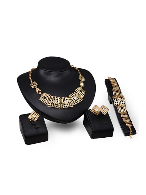 BESTIE Alloy Imitation-gold Plated Fashion Stone Square Grid Four Pieces Jewelry Set