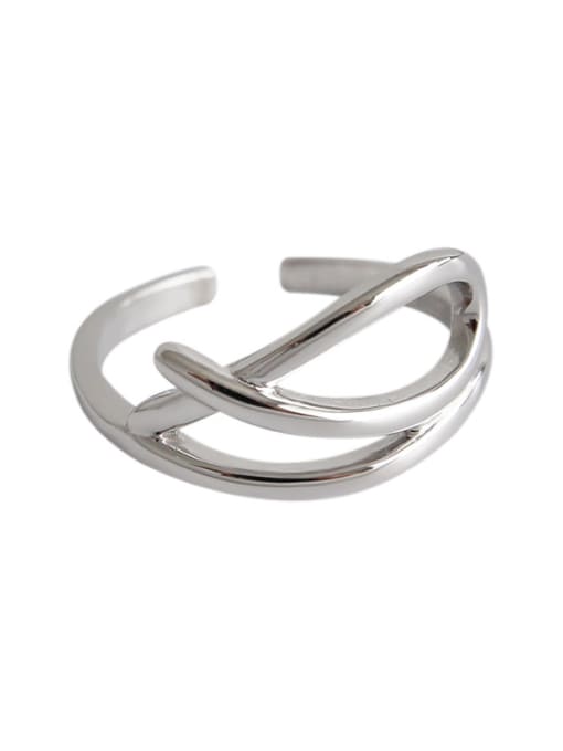 DAKA 925 Sterling Silver With Platinum Plated Simplistic Smooth Irregular Free Size Rings 0