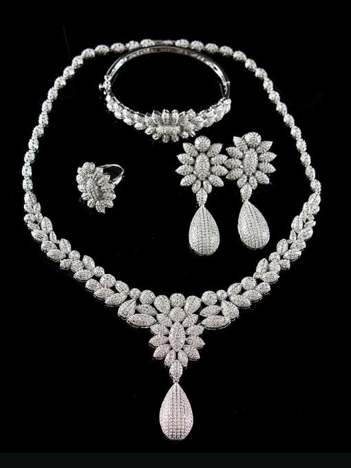 Lan Fu 2018 5A Cubic Zircon Water Drop shaped Four Pieces Jewelry Set 1