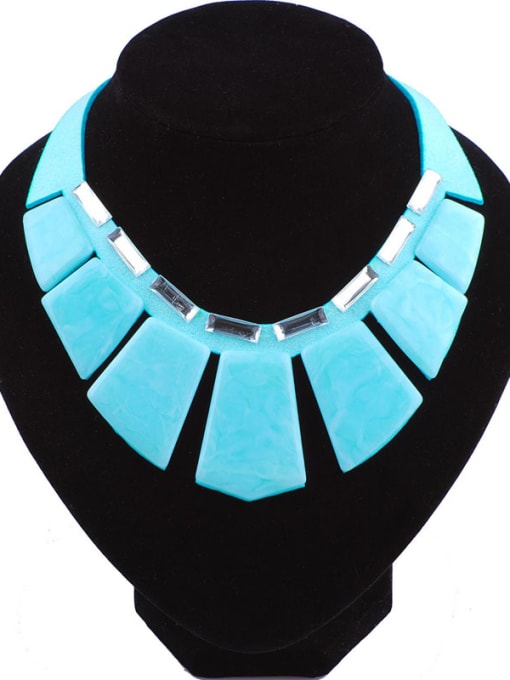 Blue Personalized Exaggerated Geometrical Resin Suede Necklace