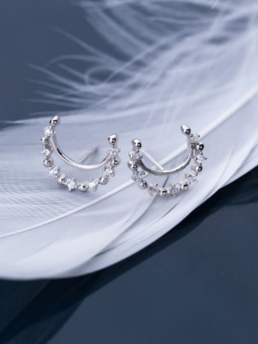 white Trendy Moon Shaped Rhinestones Stud Earrings