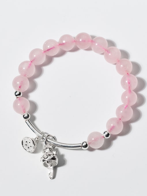 Rosh Cute Cat Shaped Pink Crystals S925 Silver Bracelet 0