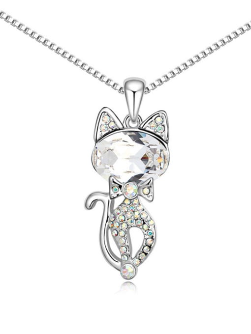 White Fashion Cartoon Kitten austrian Crystals Pendant Alloy Necklace