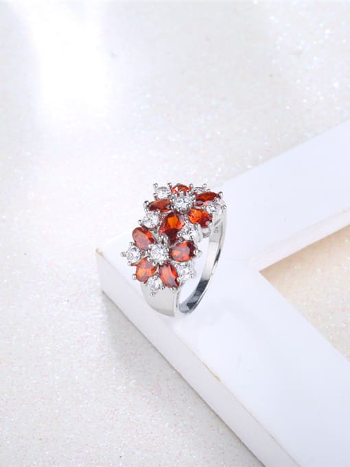 Platinum Elegant Red Flower Shaped White Gold Plated Alloy Ring