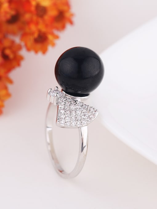 Black Fashion Imitation Pearl Cubic Zirconias Copper Ring