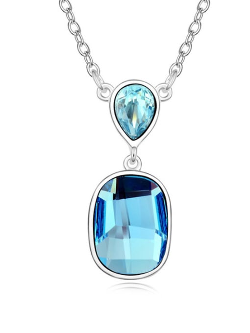 light blue Simple Water Drop Rectangular austrian Crystals Alloy Necklace