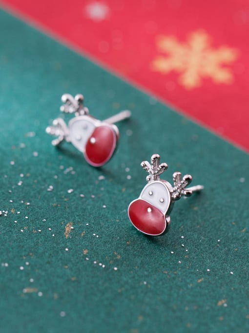 Elk ear studs 925 Sterling Silver With  Cute Christmas gift Stud Earrings