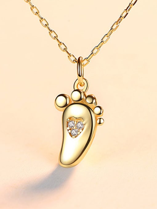 gold 925 Sterling Silver With  Cubic Zirconia Simplistic Feet  Necklaces