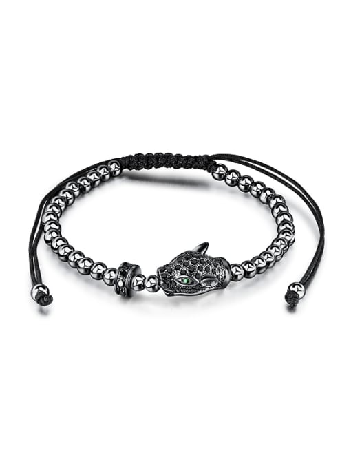 Black Fashion Leopard Head Black Chinlon Adjustable Bracelet