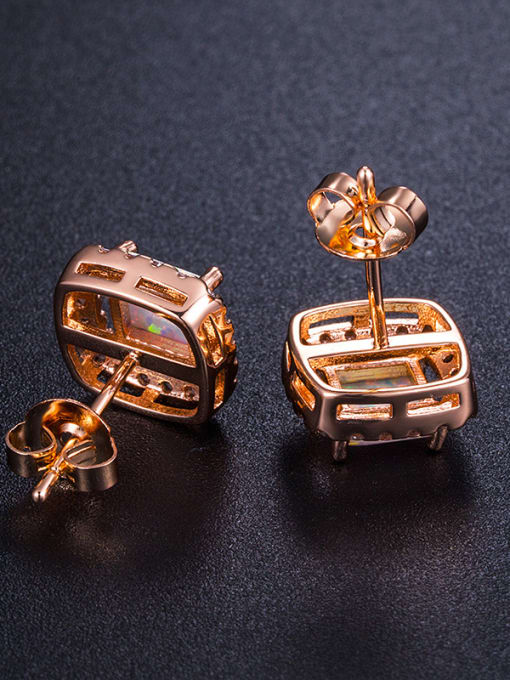 UNIENO Square Shaped Opal Zircons Small Stud Earrings 2