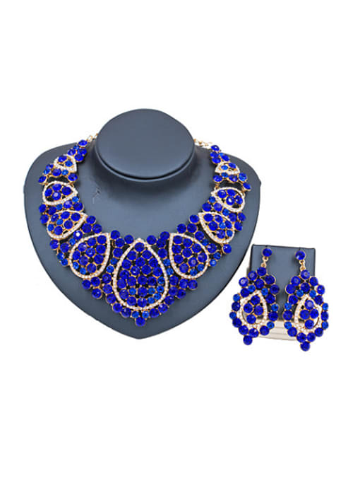 Blue 2018 2018 2018 Exaggerated Cubic Glass Rhinestones Two Pieces Jewelry Set