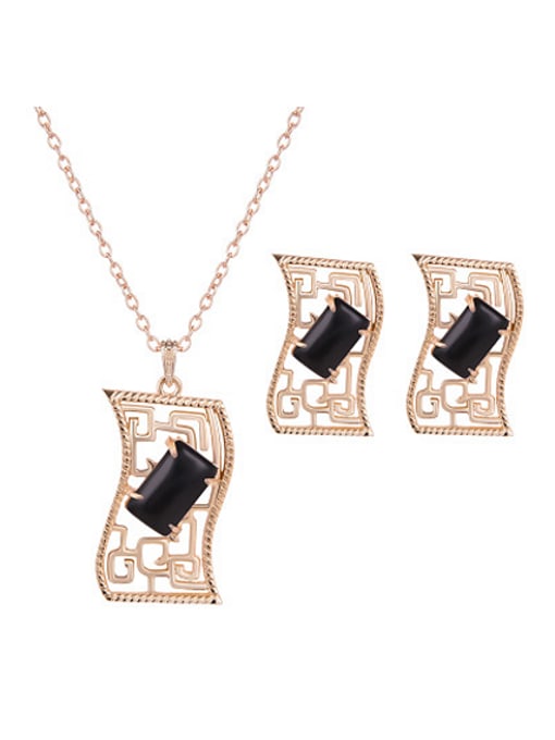 black Alloy Imitation-gold Plated Fashion Artificial Stone Hollow Two Pieces Jewelry Set