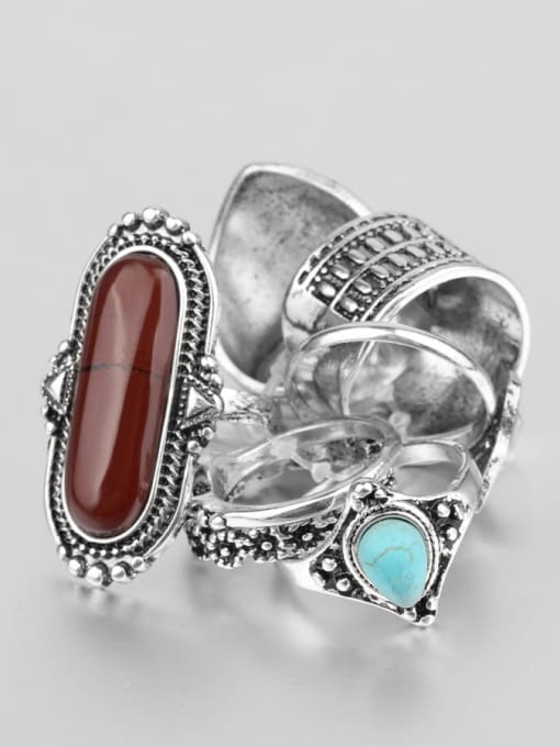 Red Personalized Retro style Resin stones Antique Silver Plated Ring Set