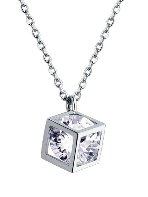 Dan 925 Sterling Silver With Cubic Zirconia Simplistic Square Necklaces