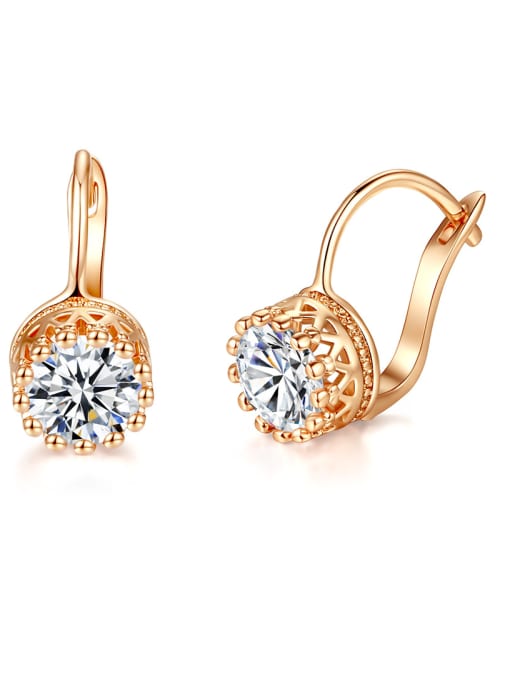 BLING SU Copper With 18k Rose Gold Plated Delicate Round Cubic Zirconia Clip On Earrings 3