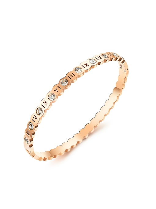 Open Sky Simple Roman Numerals Rhinestones Rose Gold Plated Bangle 0
