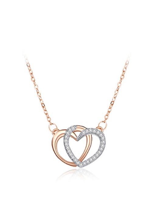 OUXI Fashion Double Heart shapes Zirconias Necklace