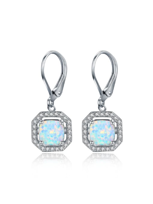 White Opal Platinum Plating Geometric Shaped Opal Stones Classical Hook Earrings