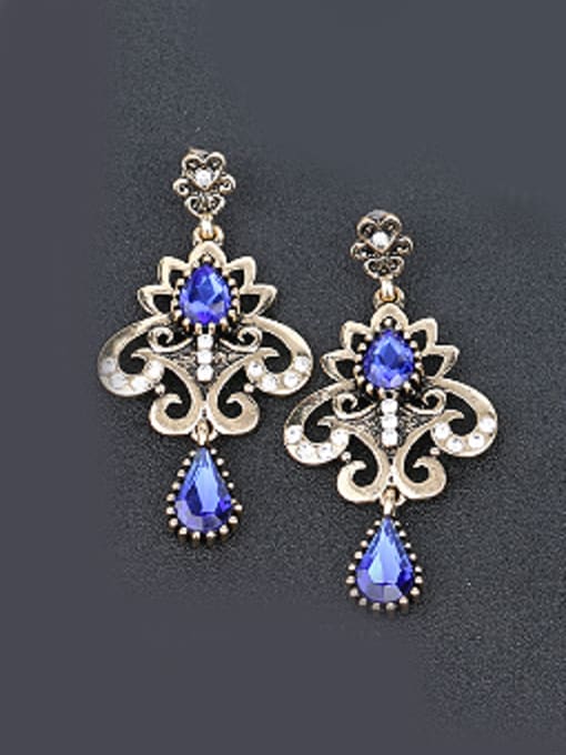 Blue Retro Luxurious style Water Drop Zirconias White Rhinestones Alloy Drop Earrings