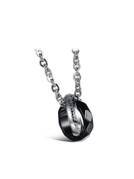 black Personalized Double Rings Pendant Titanium Lovers Necklace