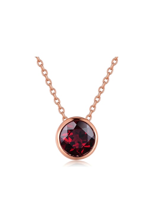 ZK Simple Round Red Garnet Rose Gold Plated Necklace 0