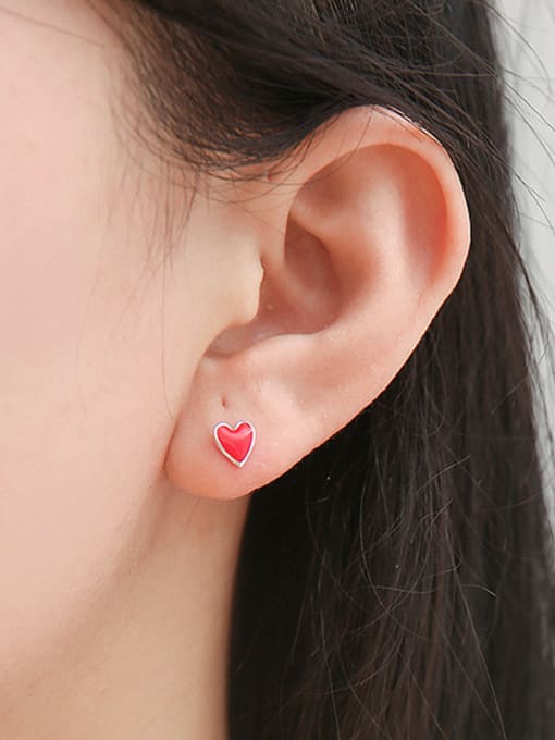 Peng Yuan Red Heart-shaped Silver Stud Earrings 1