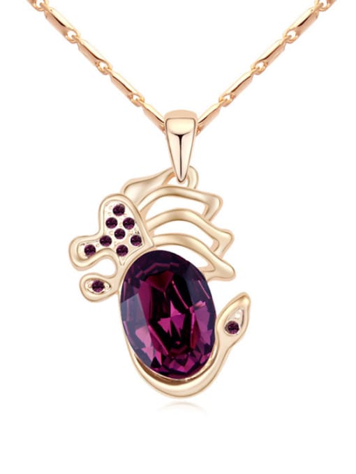 Purple Personalized Oval austrian Crystal Pendant Champagne Gold Plated Necklace