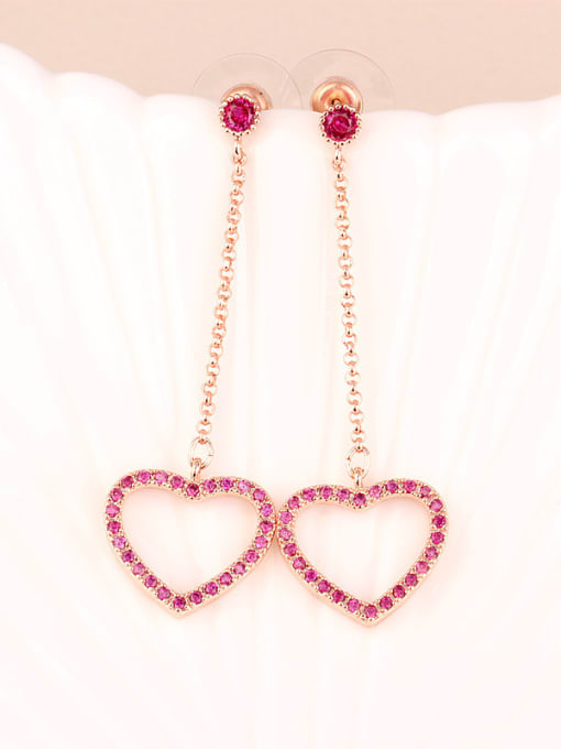 Qing Xing Long Ruby Hollow  Love Heart Silver Needles stud Earring 1