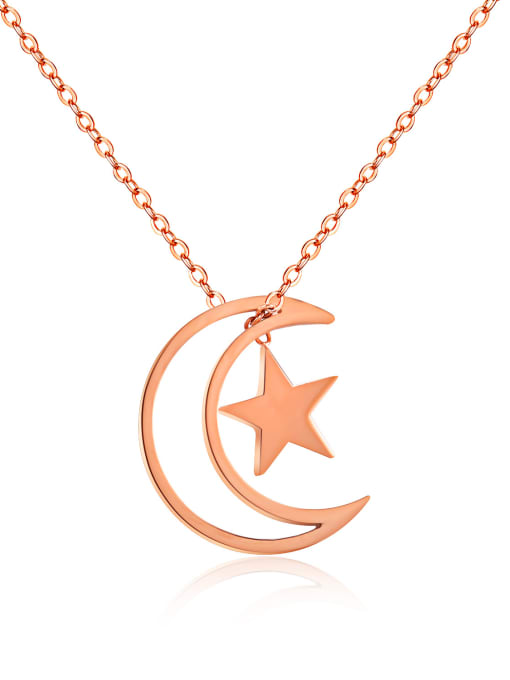 Open Sky Stainless Steel With Rose Gold Plated Fashion Star  moon Necklaces 0