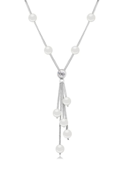 Platinum White Fashion Imitation Pearls-accented Alloy Necklace