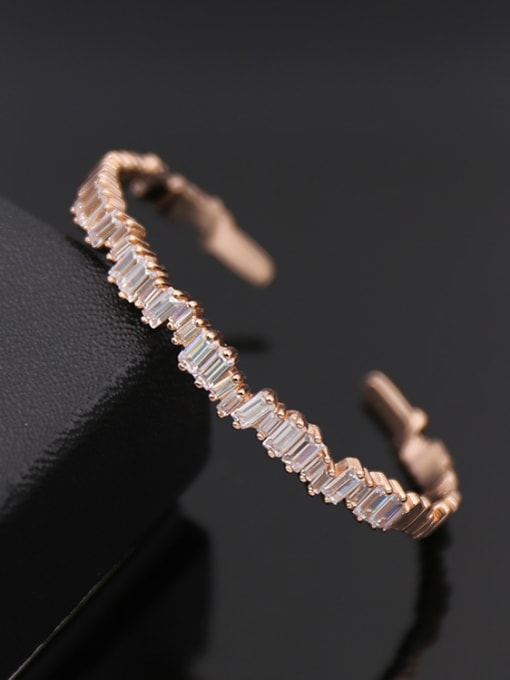 My Model Copper inlay 3A zircon Sparkles rectangular irregular C-shaped bracelet 1