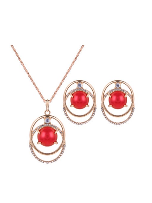 red Alloy Imitation-gold Plated Fashion Artificial Stones Two Pieces Jewelry Set