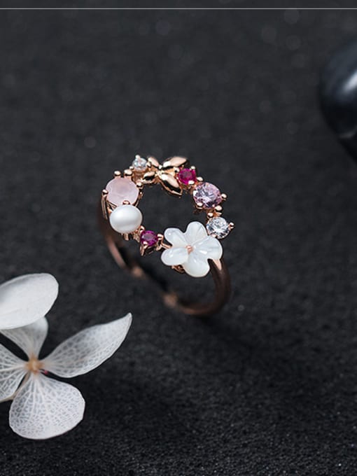 Rosh Exquisite Rose Gold Plated Flower Shaped Silver Ring 1