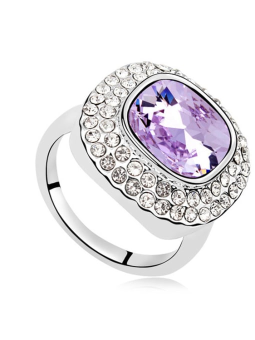 purple Exaggerated Square Cubic austrian Crystals Alloy Ring