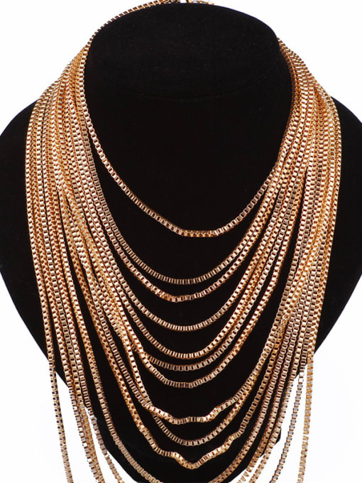 Qunqiu Exaggerated Personalized Multi-layers Box Chains Necklace 0