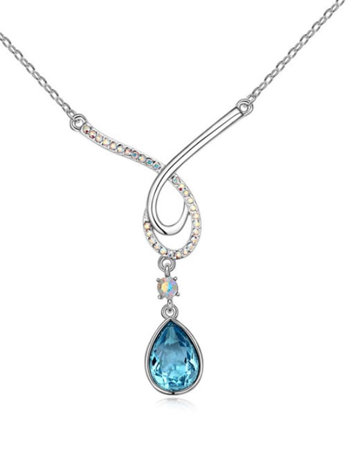 blue Simple Water Drop austrian Crystal Pendant Alloy Necklace