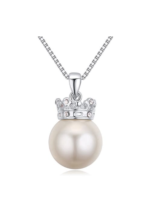 QIANZI Simple White Imitation Pearl Crystals-studded Little Crown Alloy Necklace 0