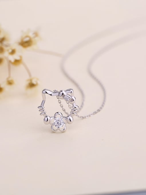 One Silver Cute Cat Necklace 3