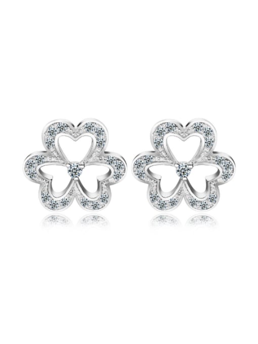 kwan Three Leaves Straw Hollowed-out Micro Pave Stud Earrings